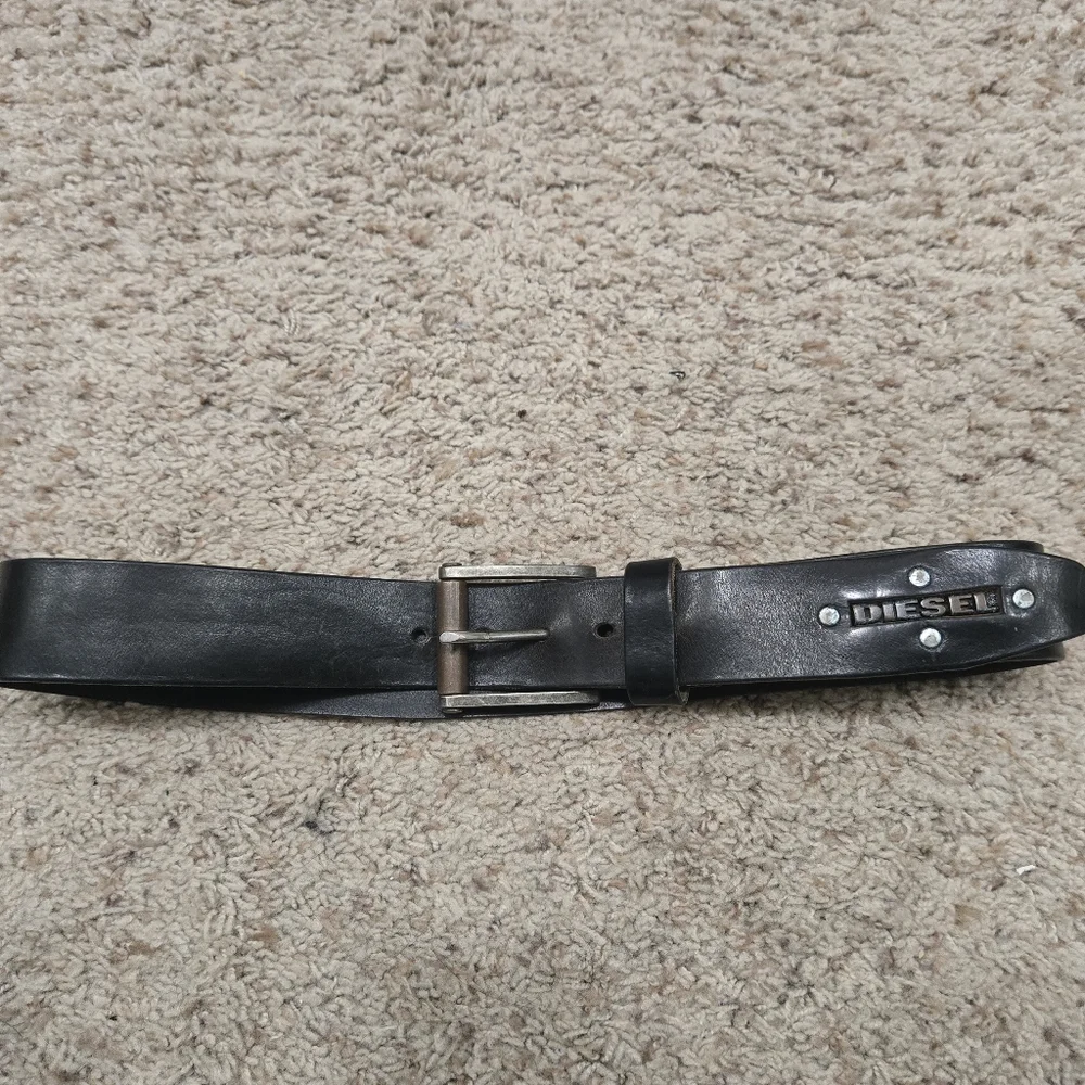 Diesel Black Leather Men's Belt Size 36